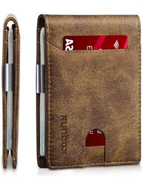 〽️Man Hourse Brown Leather Money RFID Blocking Pocket Bifold Credit Card Wallet